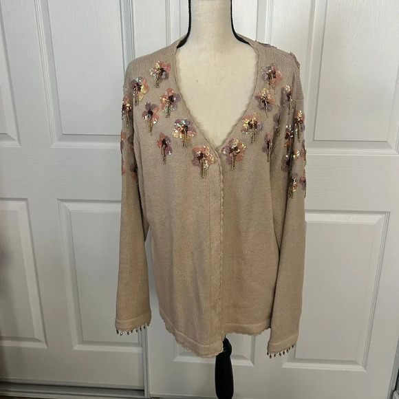 Storybook Knits VTG rare Sequins & Beads Flowers Women's 1X Cardigan‎ Sweater - Picture 1 of 8